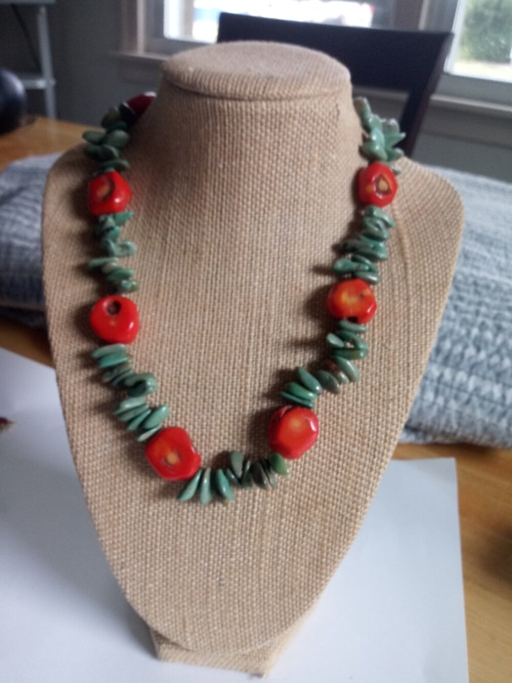 Vintage genuine turquoise and coral beads necklace gorgeous Toggle Sterling - Picture 2 of 6